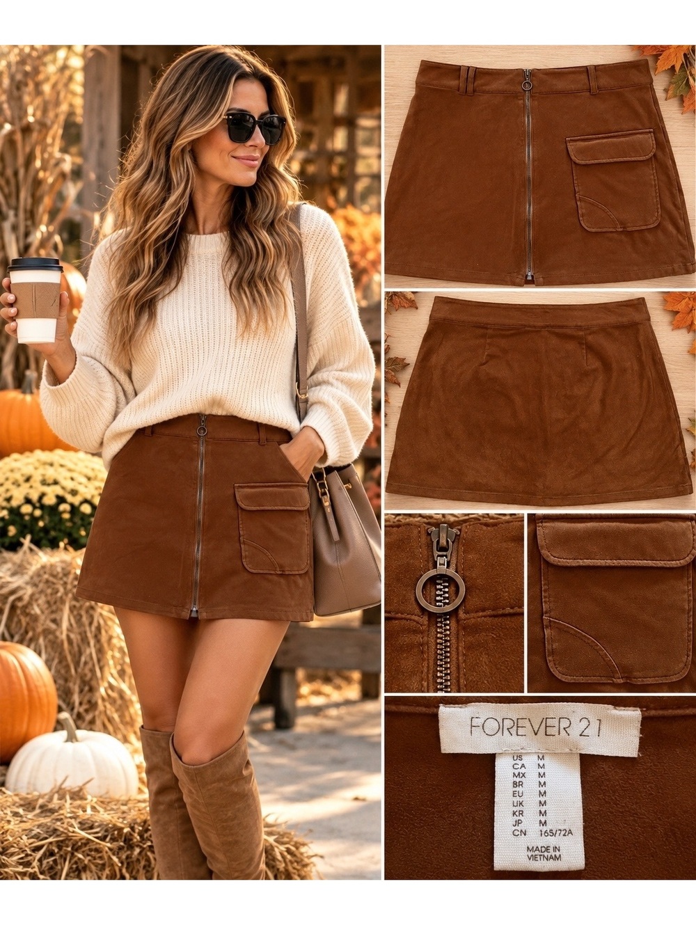 Forever 21 Brown Faux Suede Mini Skirt | Fall Y2K Utility Chic